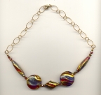 Periwinkle Blue, Rubino Oro, 24 Kt Gold Foil Bead Necklace on Chain
